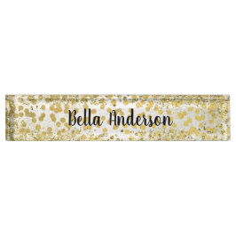 Gold Foil Confetti Moderner Chic Glitzer Glam Tren Namensplakette