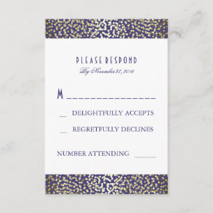 Gold Foil Confetti Navy Wedding RSVP Cards Karte