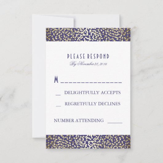 Gold Foil Confetti Navy Wedding RSVP Cards Karte (Vorderseite)