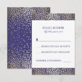 Gold Foil Confetti Navy Wedding RSVP Cards Karte (Vorne/Hinten)