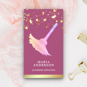 Gold Foil Confetti Pink Duster Reinigungsservice Visitenkarte