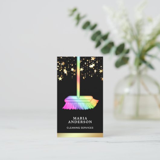 Gold Foil Confetti Rainbow Zimmerreinigung Visitenkarte (Stehend Vorderseite)