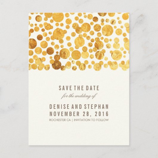 Gold Foil Confetti Save the Date Ankündigungspostkarte (Vorderseite)