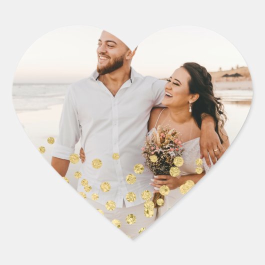 Gold Foil Confetti Wedding Foto Heart Sticker (Vorderseite)