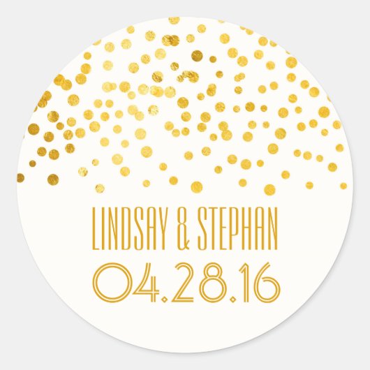 Gold Foil Confetti Wedding Runder Aufkleber (Vorderseite)