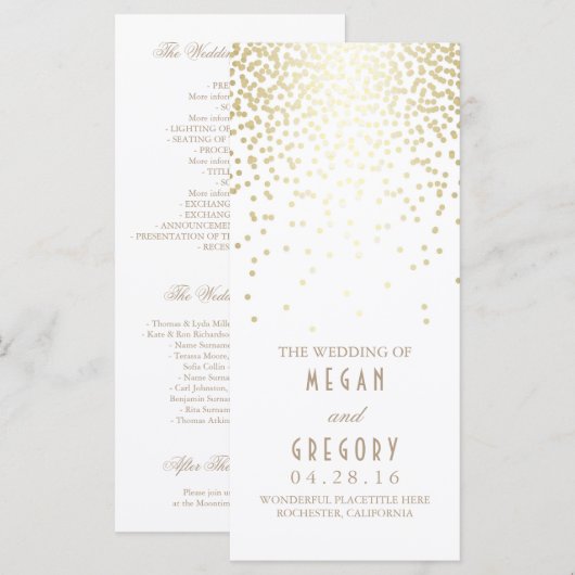 Gold Foil Confetti White Wedding Programme (Vorne/Hinten)