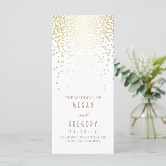 Gold Foil Confetti White Wedding Programme (Stehend Vorderseite)