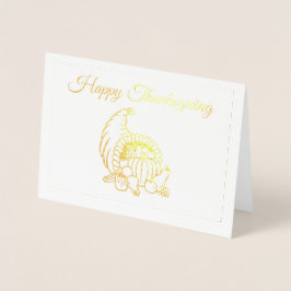 Gold Foil Cornucopia Erntedank Holiday Card Folienkarte