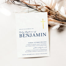 GOLD FOIL CROSS Moderne Taufe minimalblau Marine