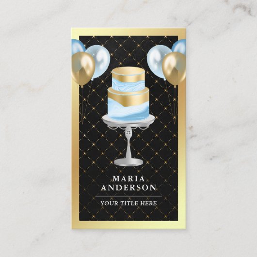 Gold Foil Custom Blue Cake Balloons Eventplaner Visitenkarte (Vorderseite)
