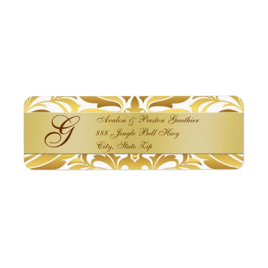 Gold Foil Damask Monogram New Years Address Labels (Vorne)