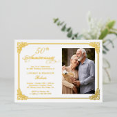 Gold Foil Damask Rahmen Hochzeitsjubiläum Foto Folieneinladung (Stehend vorne)