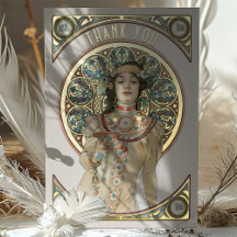 Gold Foil Dankeschön Card Art Nouveau Mucha