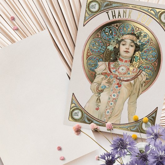 Gold Foil Dankeschön Card Art Nouveau Mucha Folieneinladung