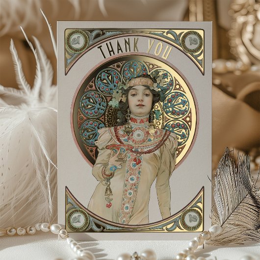 Gold Foil Dankeschön Card Art Nouveau Mucha Folieneinladung