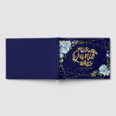 Gold Foil Dark Blue Floral Quinceanera Party Gästebuch (Voll)