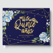 Gold Foil Dark Blue Floral Quinceanera Party Gästebuch (Vorderseite)