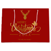 Gold Foil Deer Frohe Weihnachten Personalisiert Re Große Geschenktüte (Vorderseite)