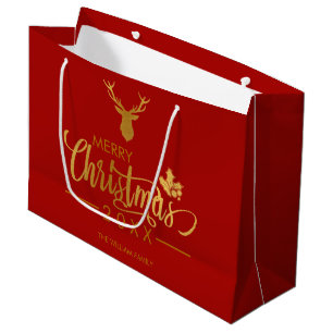 Gold Foil Deer Frohe Weihnachten Personalisiert Re Große Geschenktüte