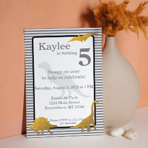 Gold Foil Dinosaur T-rex Geburtstagseinladung Einladung