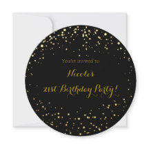 Gold Foil Dots & Black Modern Circle Einladungen