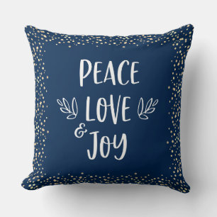 Gold Foil Dots Navy Peace Liebe Joyscript Kissen