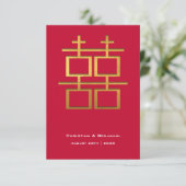 Gold Foil Double Happiness Chinesische Hochzeit Einladung (Stehend Vorderseite)