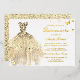 GOLD FOIL Dress Butterfly Quinceanera Folieneinladung