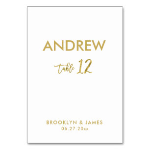 Gold Foil Effect Wedding Table Cards Tabelle 12 Tischnummer