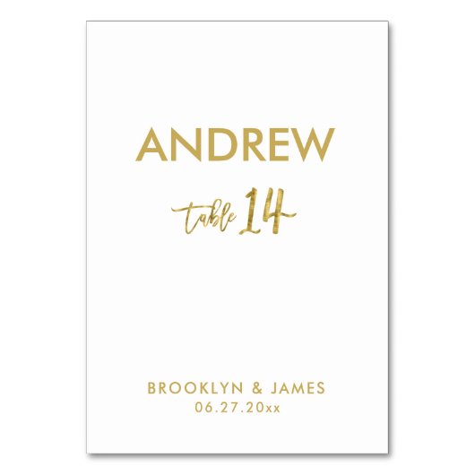 Gold Foil Effect Wedding Table Cards Tabelle 14 Tischnummer (Rückseite)
