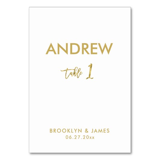 Gold Foil Effect Wedding Table Cards Tabelle 1 Tischnummer (Vorderseite)