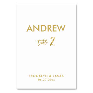 Gold Foil Effect Wedding Table Cards Tabelle 2 Tischnummer