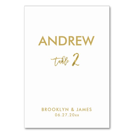 Gold Foil Effect Wedding Table Cards Tabelle 2 Tischnummer (Rückseite)