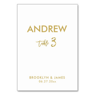 Gold Foil Effect Wedding Table Cards Tabelle 3 Tischnummer