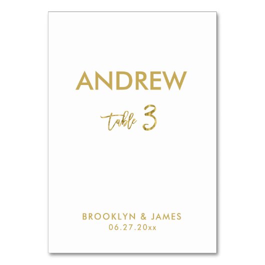 Gold Foil Effect Wedding Table Cards Tabelle 3 Tischnummer (Vorderseite)
