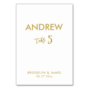 Gold Foil Effect Wedding Table Cards Tabelle 5 Tischnummer
