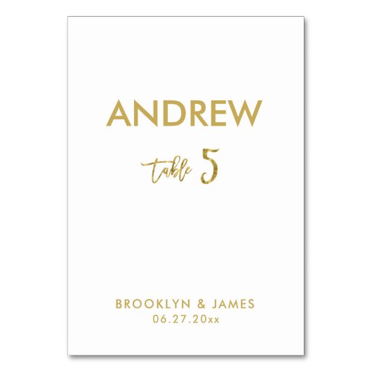 Gold Foil Effect Wedding Table Cards Tabelle 5 Tischnummer (Rückseite)