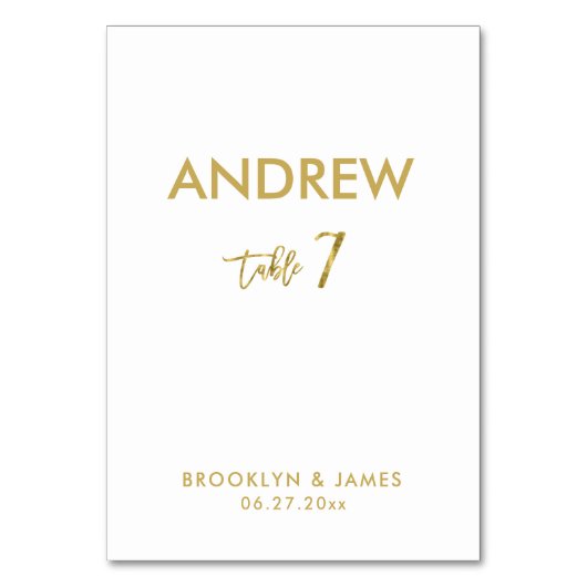 Gold Foil Effect Wedding Table Cards Tabelle 7 Tischnummer (Rückseite)
