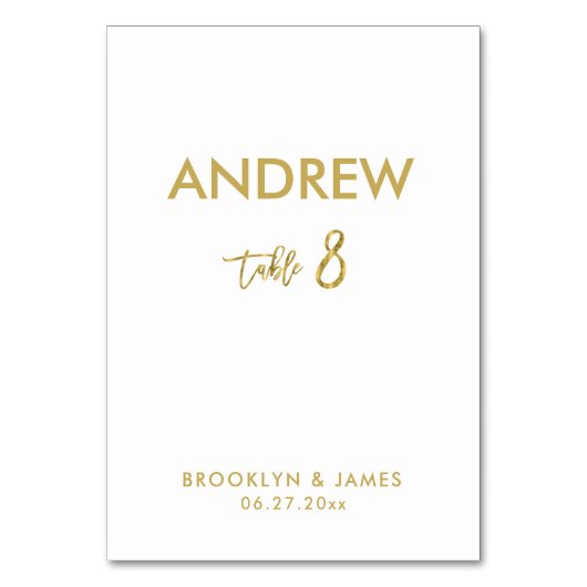 Gold Foil Effect Wedding Table Cards Tabelle 8 Tischnummer (Vorderseite)