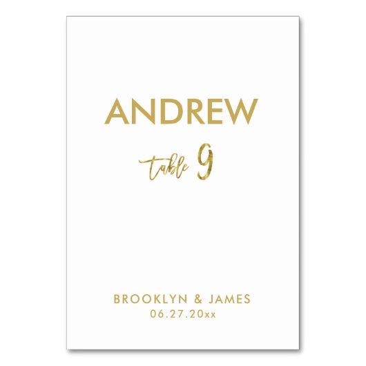 Gold Foil Effect Wedding Table Cards Tabelle 9 Tischnummer (Rückseite)