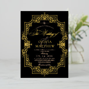 Gold Foil Elegance Black Script Foto Wedding Folieneinladung