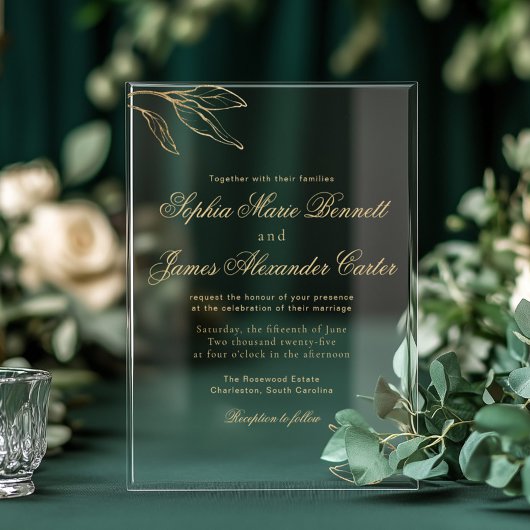 Gold Foil Elegant Botanical Minimalist Wedding Acryleinladungen