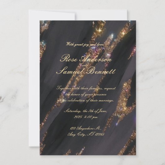 Gold Foil Elegant Monogram Wedding Einladung (Vorderseite)