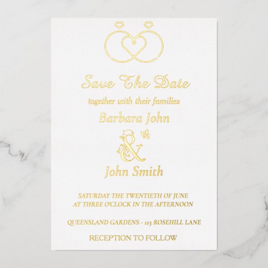 Gold Foil Elegant Rings Wedding Invitation Folieneinladung (Vorderseite)
