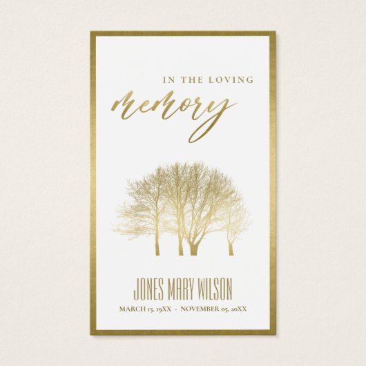 GOLD FOIL FALL TREE SYMPATHY MEMORIAL PRAYER CARD (Vorderseite)