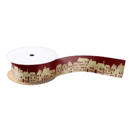 Gold Foil Festival Holiday Red Satinband