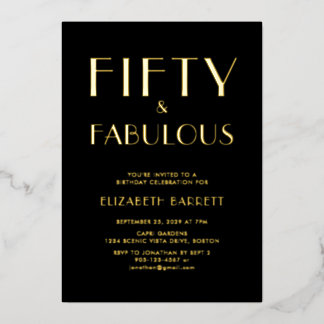 Gold Foil Fifty and Fabulous 50th Birthday Party Folieneinladung