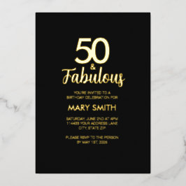 Gold Foil Fifty and Fabulous 50th Birthday Party Folieneinladung