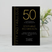Gold Foil Fifty and Fabulous 50th Birthday Party Folieneinladung (Stehend vorne)
