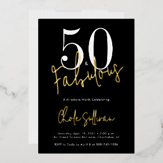 Gold Foil Fifty and Fabulous 50th Birthday Party Folieneinladung